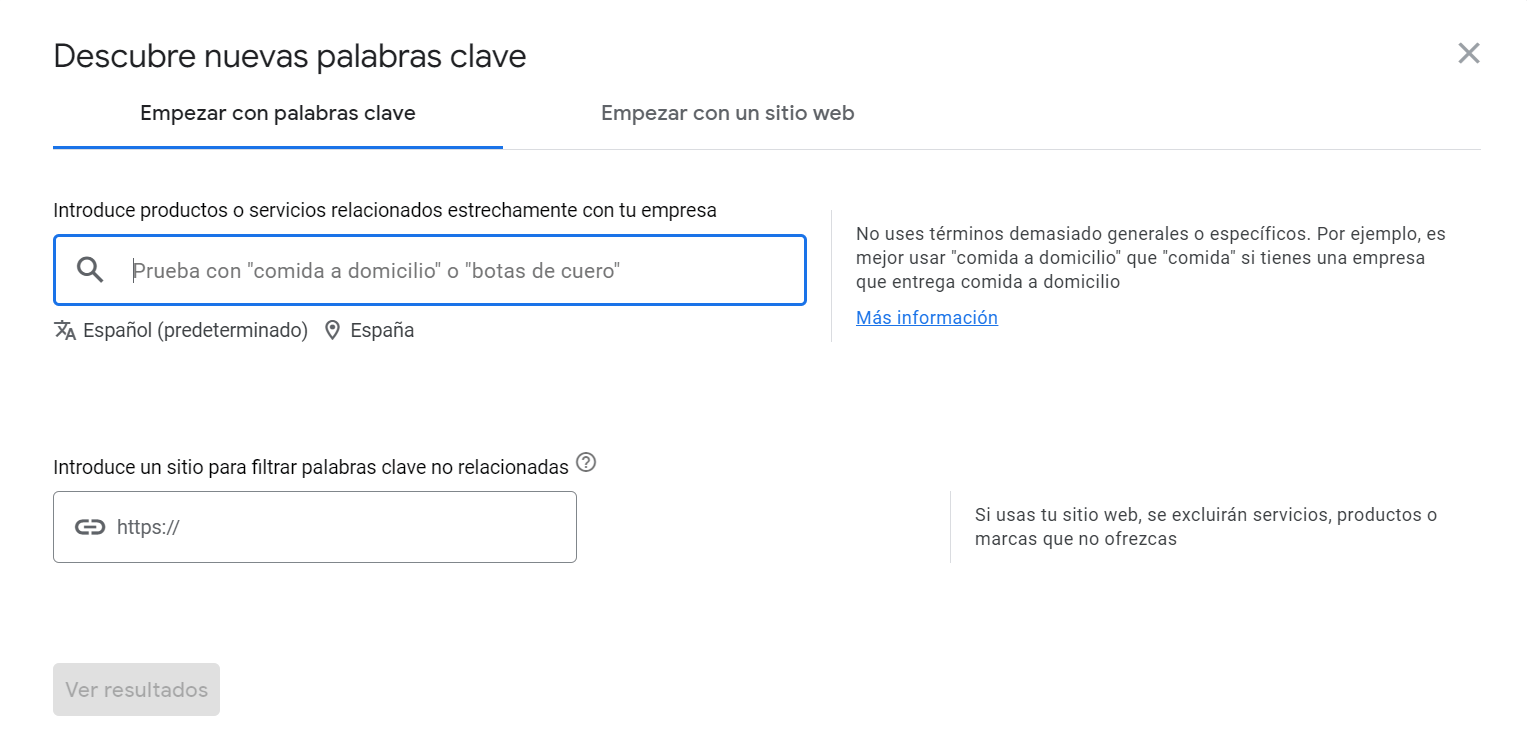 planificador de palabras clave