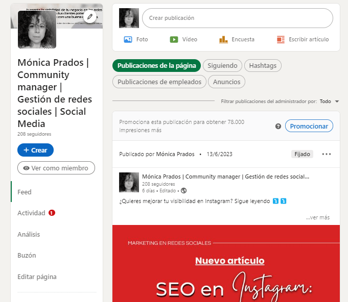 novedad vista administrador de LinkedIn