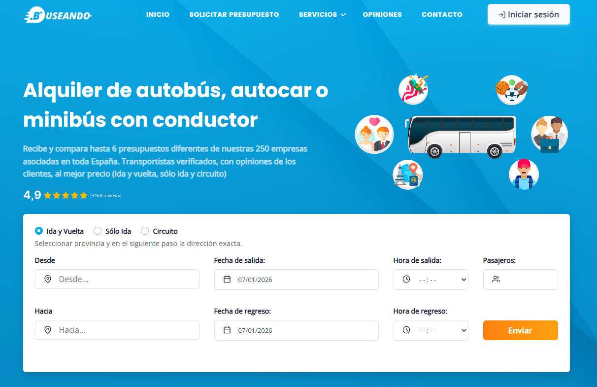 presupuestos de autobuses para eventos y viajes Buseando